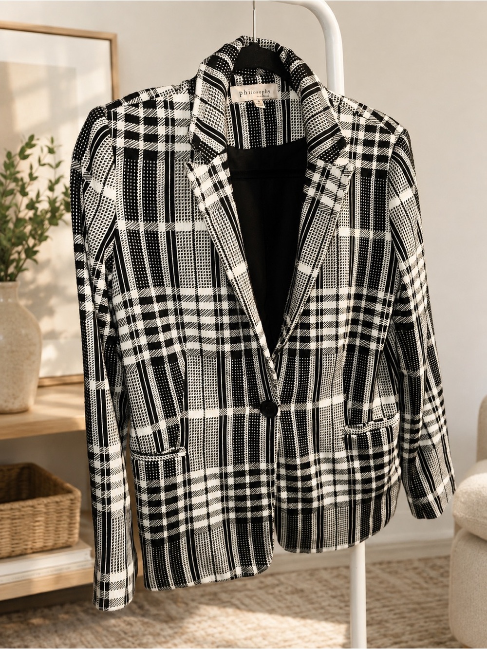 Philosophy Black & White Plaid Single-Button Blazer